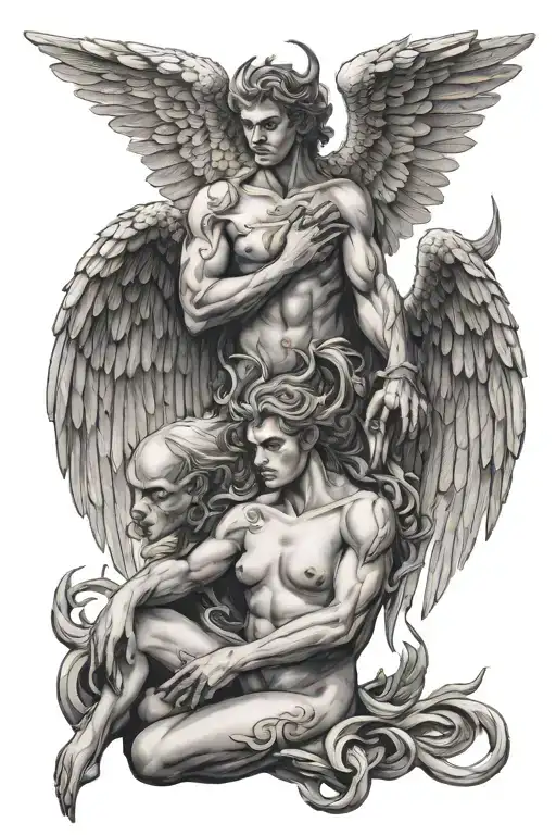 Angel And Demon With Wings