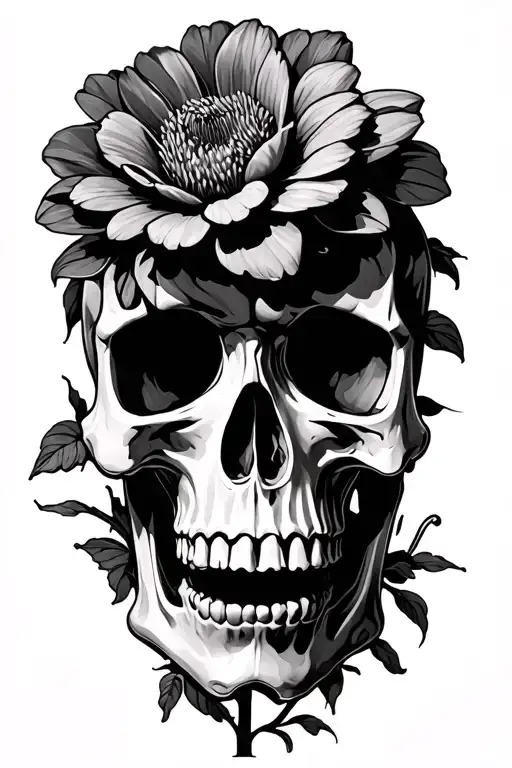 Skull And A Flower Blooming