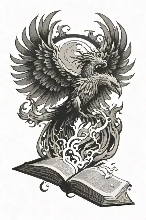 Phoenix Rising From Ashes In Open Book