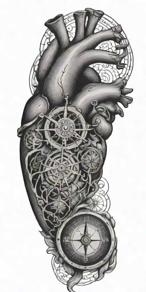 An Anatomical Heart With A Compass Rose Inside