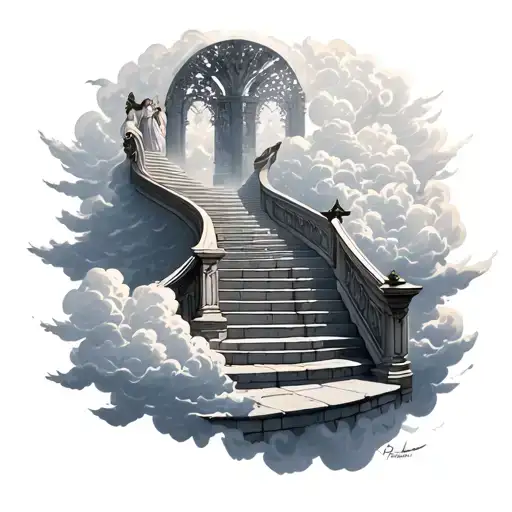 Heaven Staircase With Clouds Surrounding Them