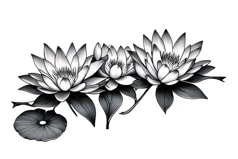 Group Of Water Lillies In A Line To Go On Lower Back