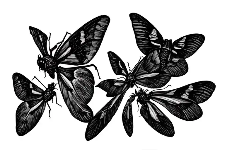 Group Of Moths In A Line To Go On Lower Back