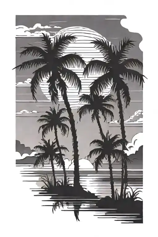 Palm Trees Sunset Reflecting