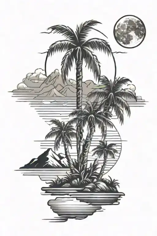 Palm Trees Sunset With Mountains On Top