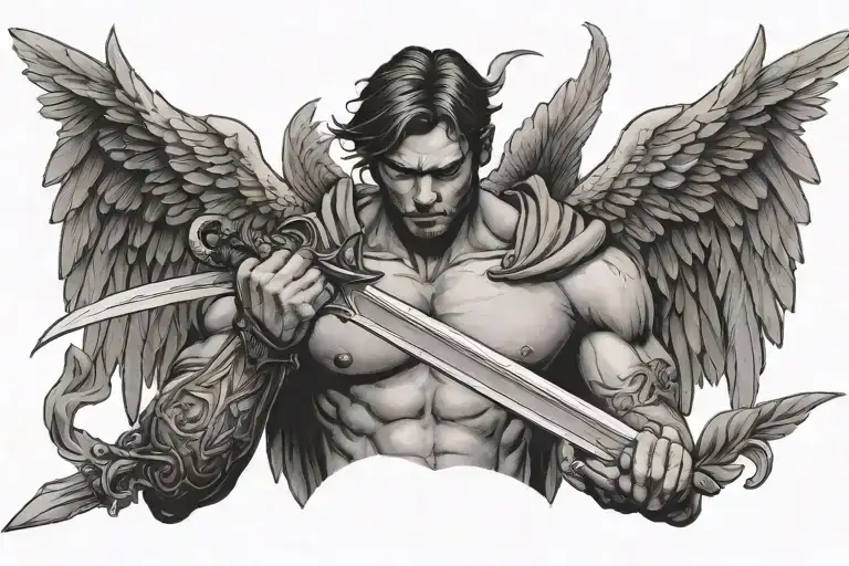 Sad Man With Wings Holding Sword