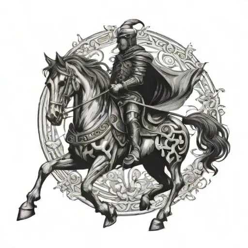 Black Metal Skeleton Warrior In A Black Horse