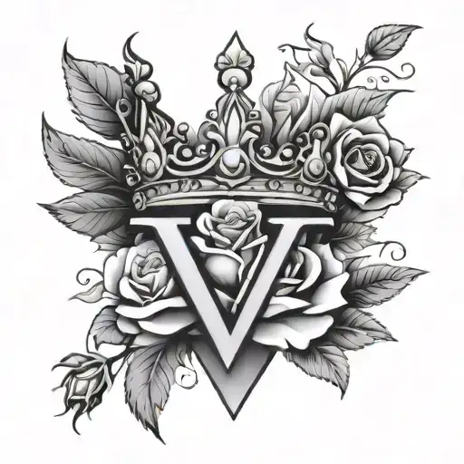 Letter V With A Crown And Roses