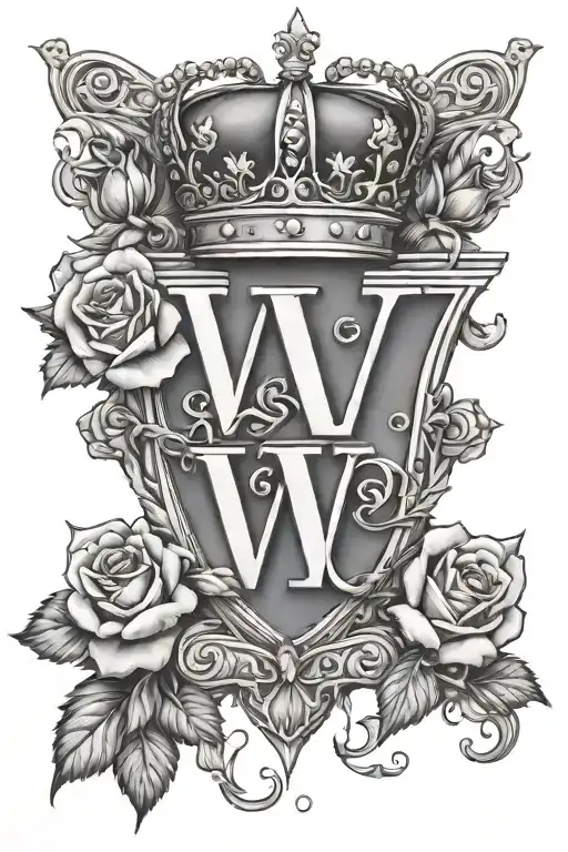 Letter V With A Crown And Roses