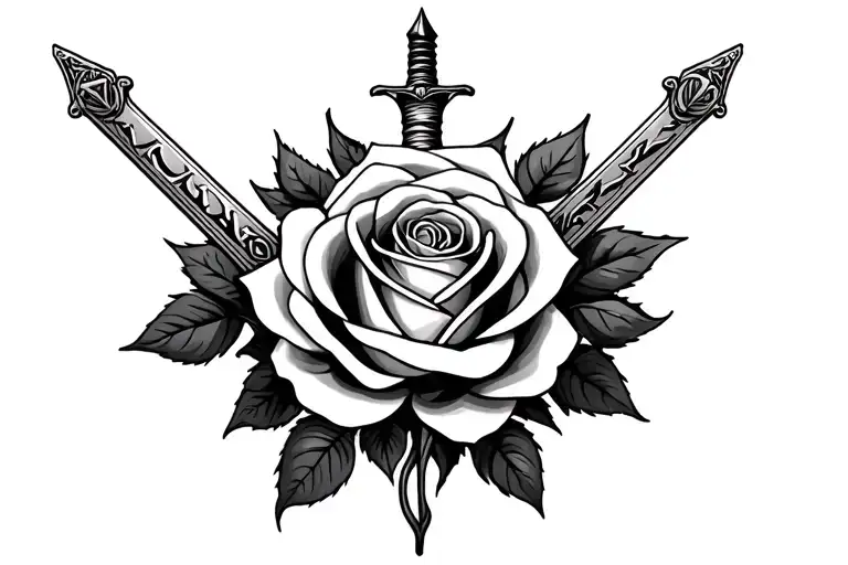 Roman Numerals Surrounded By Rose With A Sword