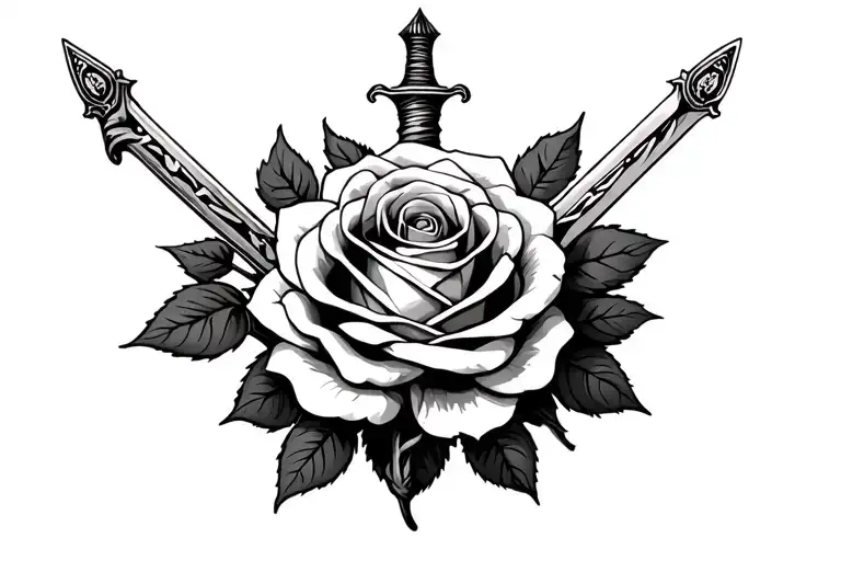 Roman Numerals Surrounded By Rose With A Sword