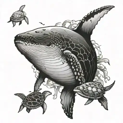 Ocean Animal Scene Including Whale And Turtle And Mantaray Life Like