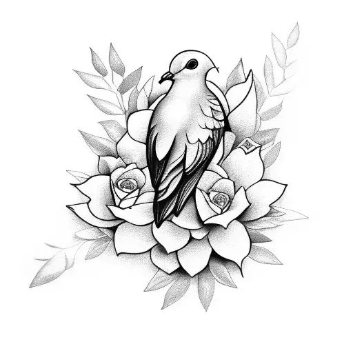 Detailed Dove Around Flowers