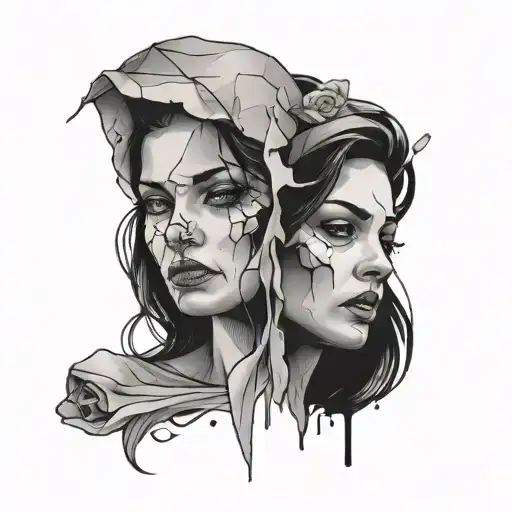 Woman Face Status Broken In Two Sad And Happy