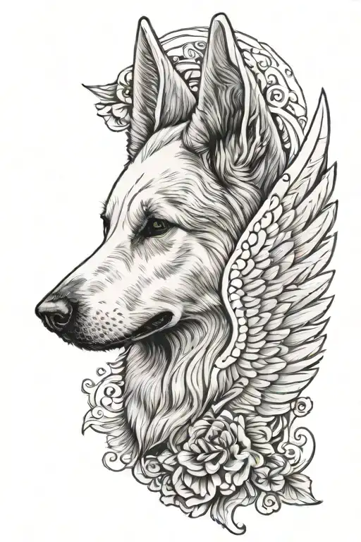 White German Shepherd Dog With Wings
