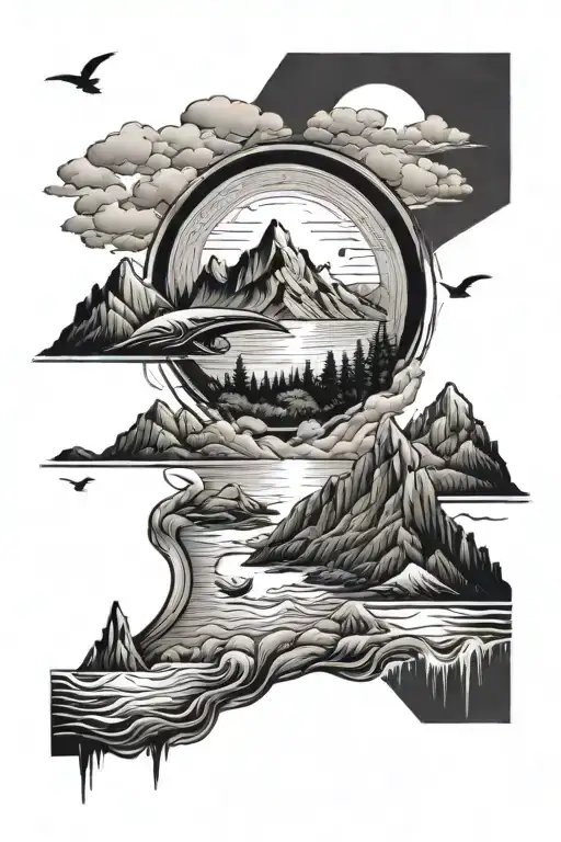 Mountains And The Ocean Scene