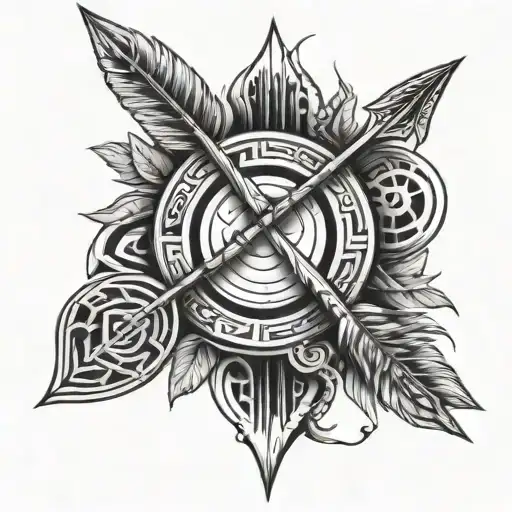 Native American Arrow With Celtic Arrrowhead Shot From A Bow Made Of The African World Tree