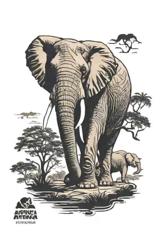 Elephant And Africa Outlined