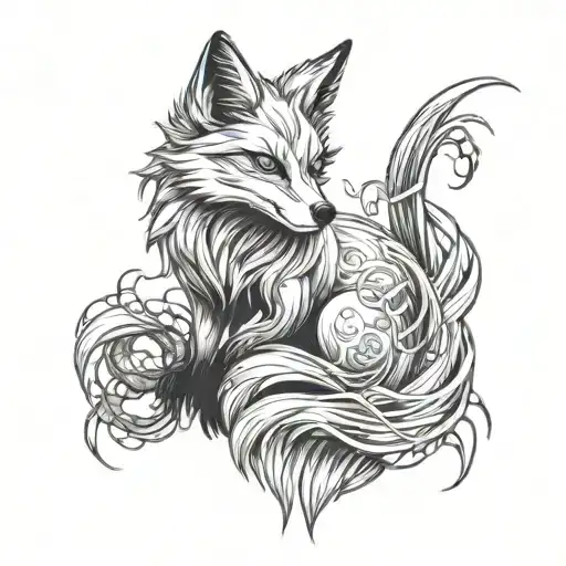 Kitsune Fox With Nine Tails Caught In A Web