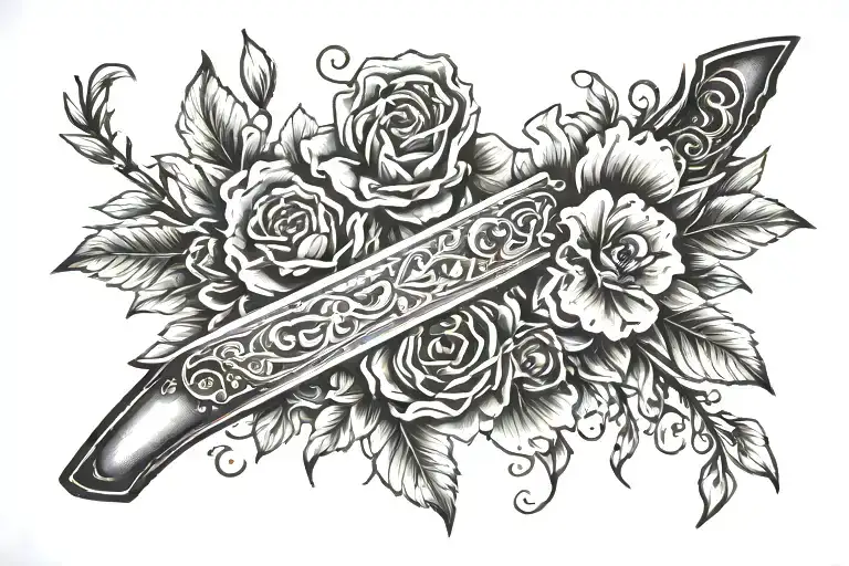 Straight Razor And Flowers