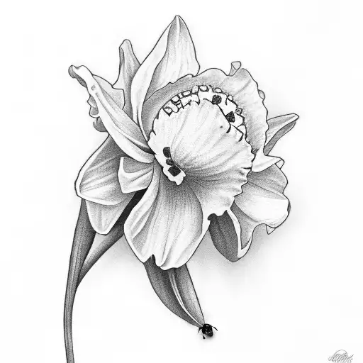 Holly And Daffodil With A Ladybug