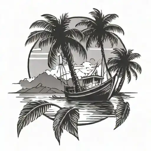 Palm Tree And Boat On Shore