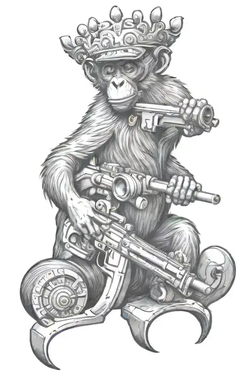 Monkey Shooting Bananas From A Machine Gun