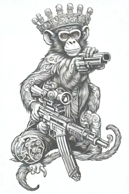 Monkey Shooting Bananas From A Machine Gun