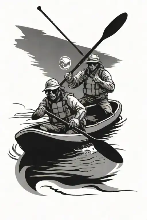 Two People Kayaking And Fishing Rod