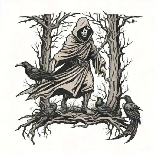 Grim Reaper In Woods With Crows