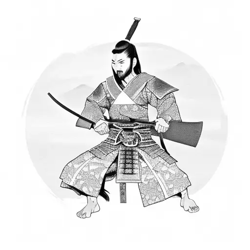 Samurai Warrior Wielding A Katana In A Traditional Japanese Landscape Setting