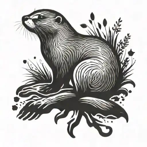 Silhouette Of An Otter With Various Animal Footprints Inside The Body