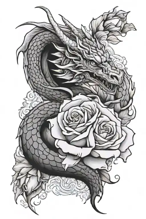 Dragon And Roses
