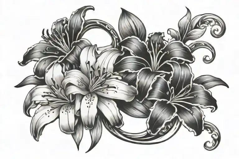 Lily Flowers With A Japanese Word And Infinity Symbol Made