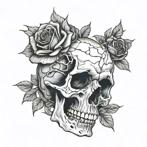 Skeleton Rose Decaying Human Skull