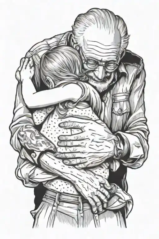 A Grandad With Braces On With His Back To You Holding Little Girls Hand