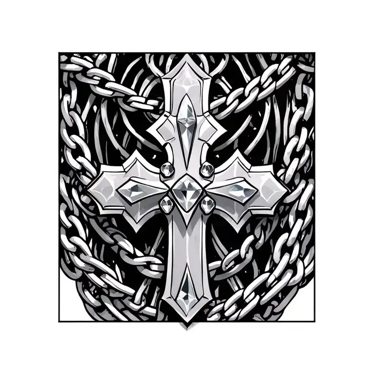 Jewelled Agadez Cross With Chains Light Colered