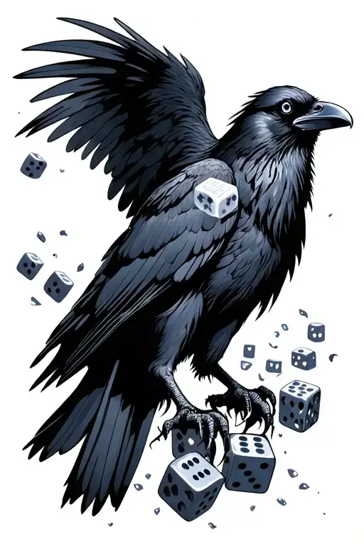 A Raven With Dice In Its Claws Stuck In Human
