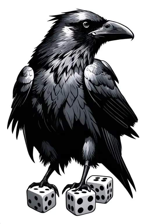 A Raven Silhouette With Dice In Its Claws