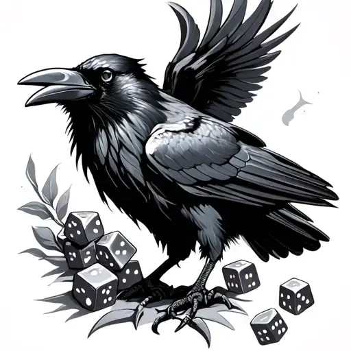 A Raven With Dices In Claws