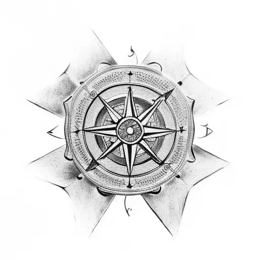 A Tattoo Design Combining A Firefighter Helmet And A Compass Rose With Intricate Details