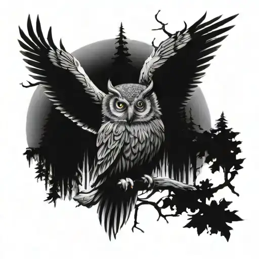 Aggressive Owl In The Forest