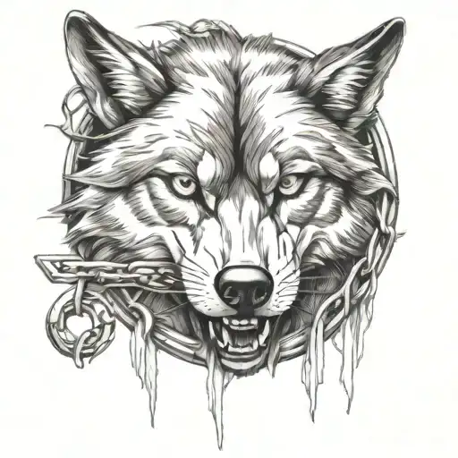 Wolf Breaking Free Of Chains Wrapped
