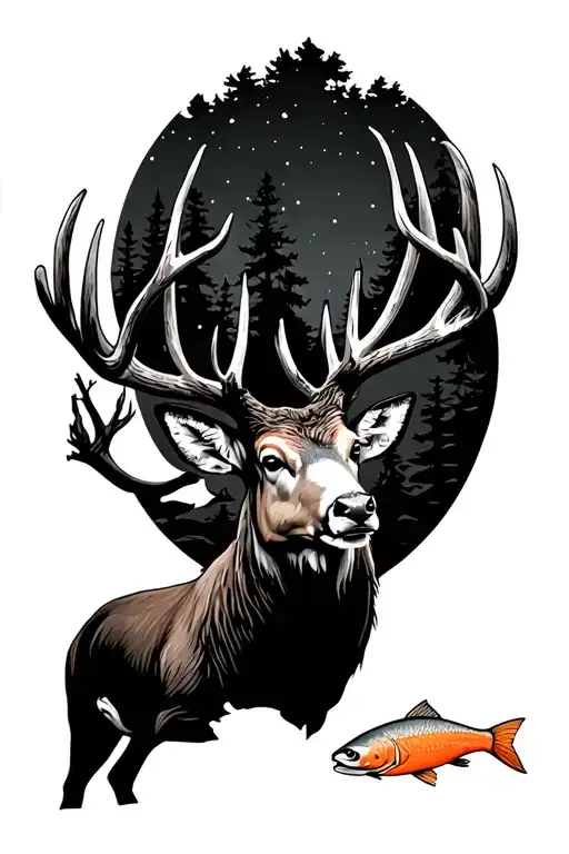 Buck With Salmon In Forest