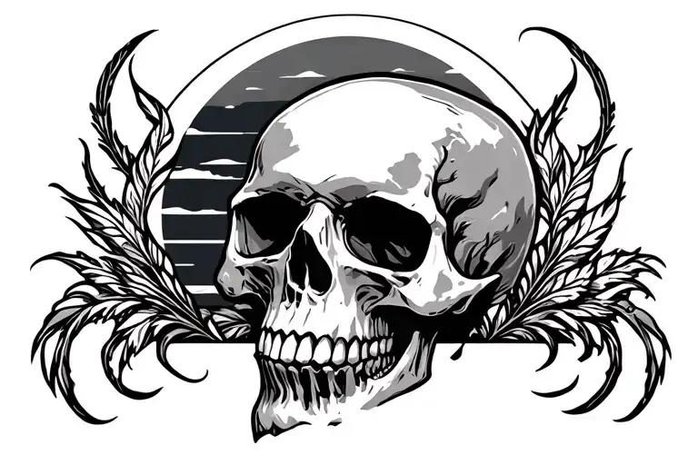 Skull Surrounded Tribal Sunrise Integrated