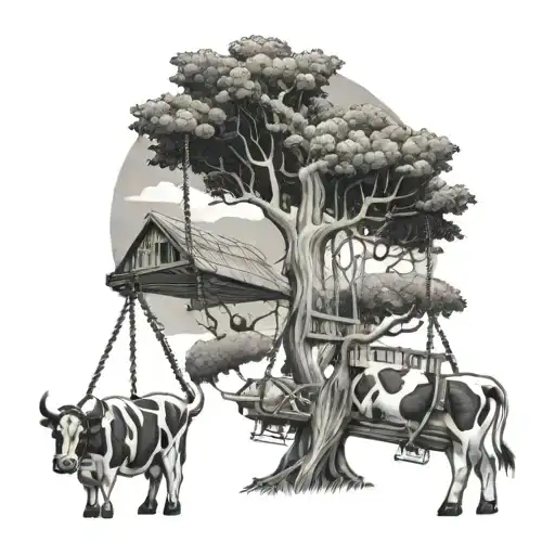 Cow And Swing Set Of Tree