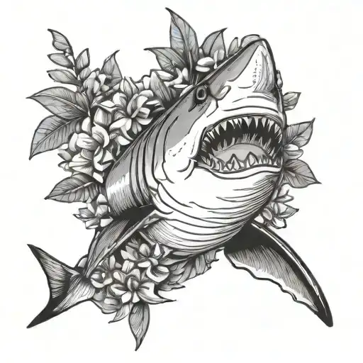 Shark Whit Tropical Flowers