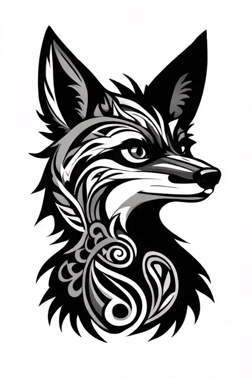 Fox Head With Half Of The Tattooed Face In Maori Style