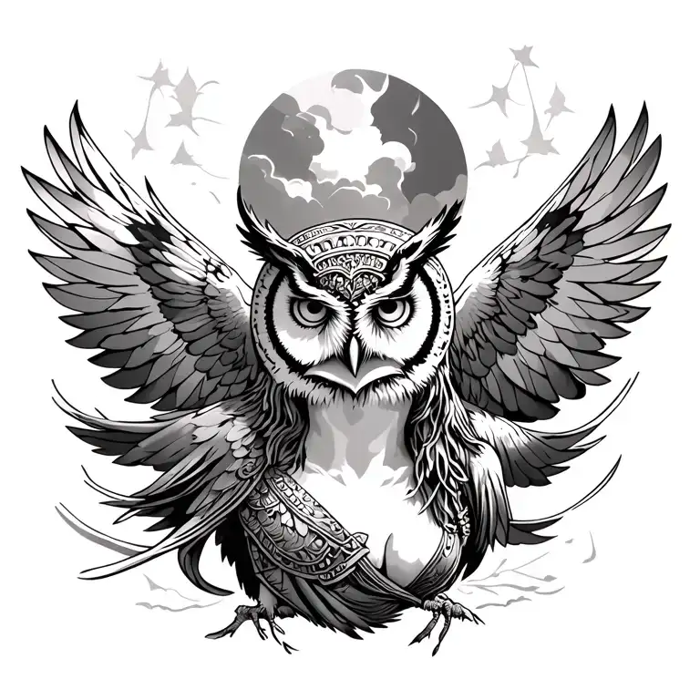 Athena Tattoo With The Owl Flying