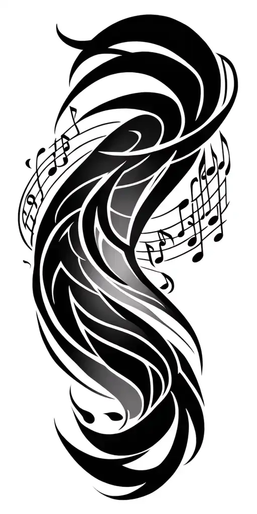 Tribal Tattoo Design With Music Notes Intertwined